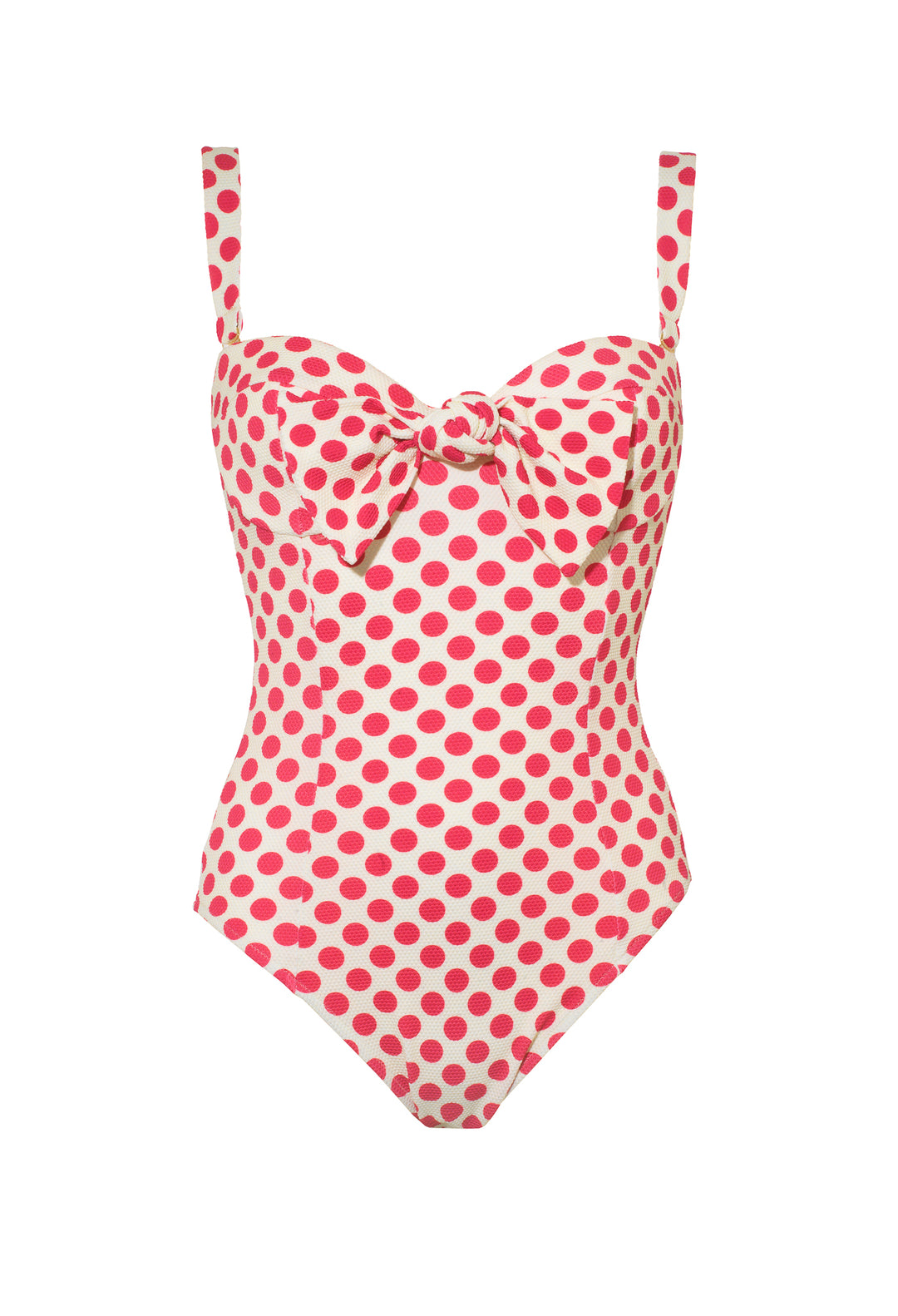 Pink and white polka dot swimsuit store