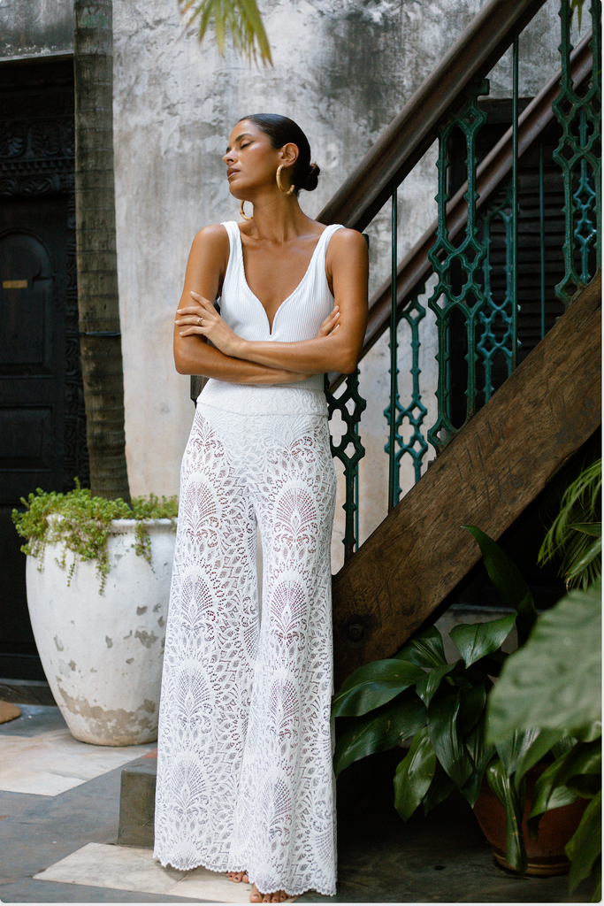 White lace palazzo deals pants