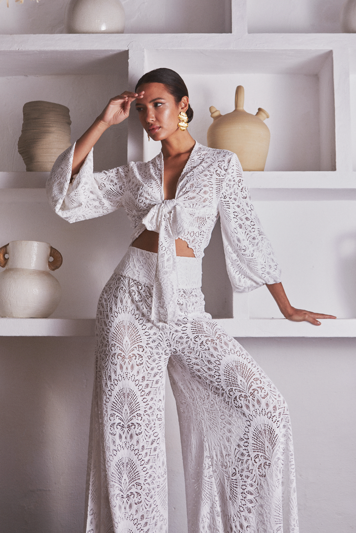 Tabitha Tie Top - White Lace – Alexandra Miro